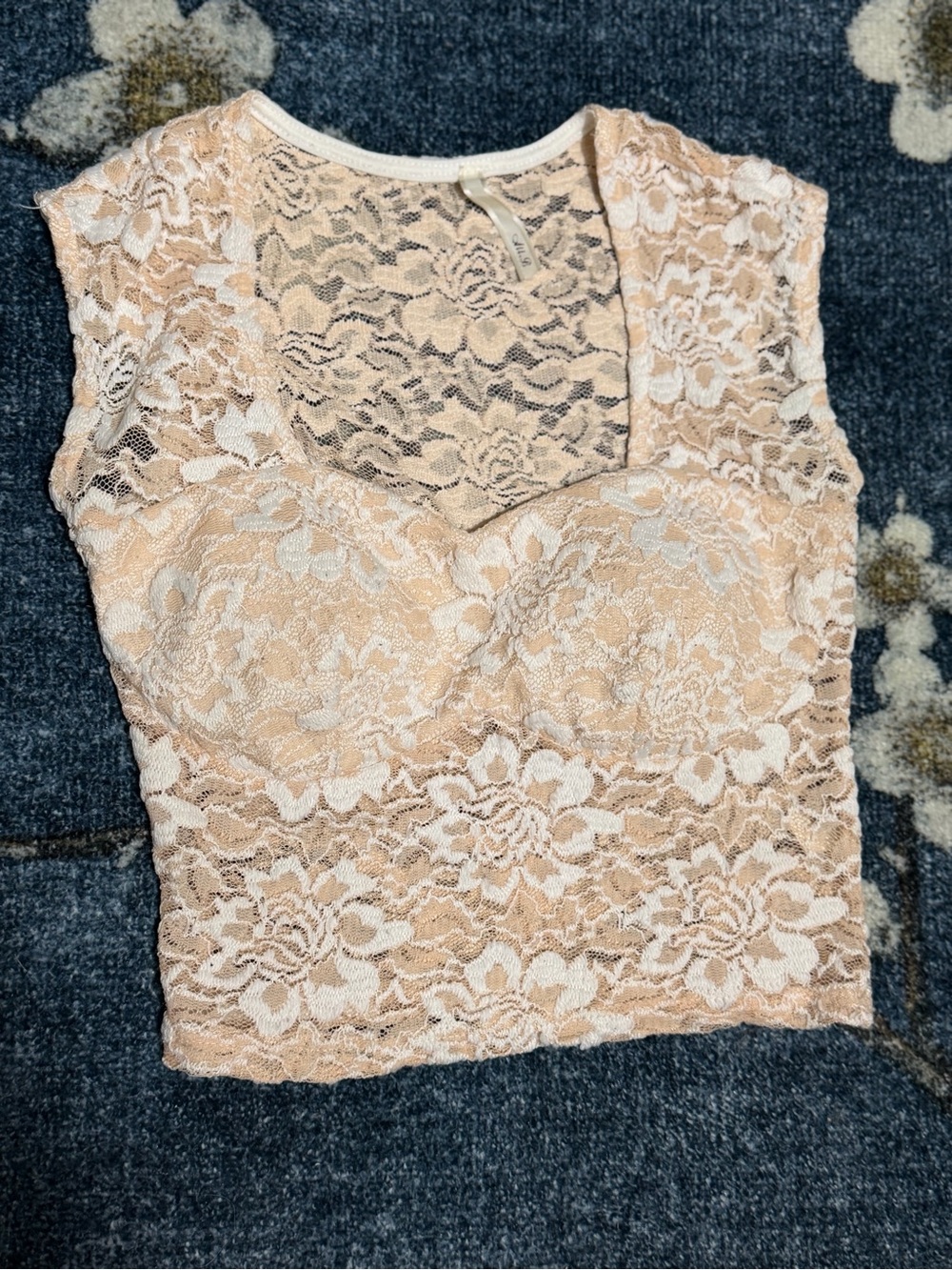Floral Lace Crop Top in Beige